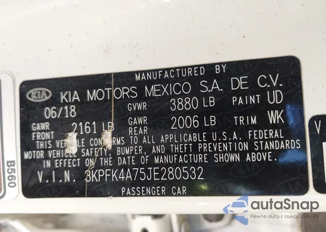 2018 Kia Forte Lx from USA, damaged, VIN 3KPFK4A75JE280532